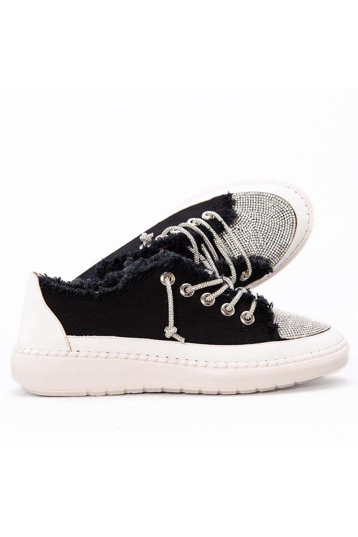 Vanessa Siyah Denim Taşlı Sneaker