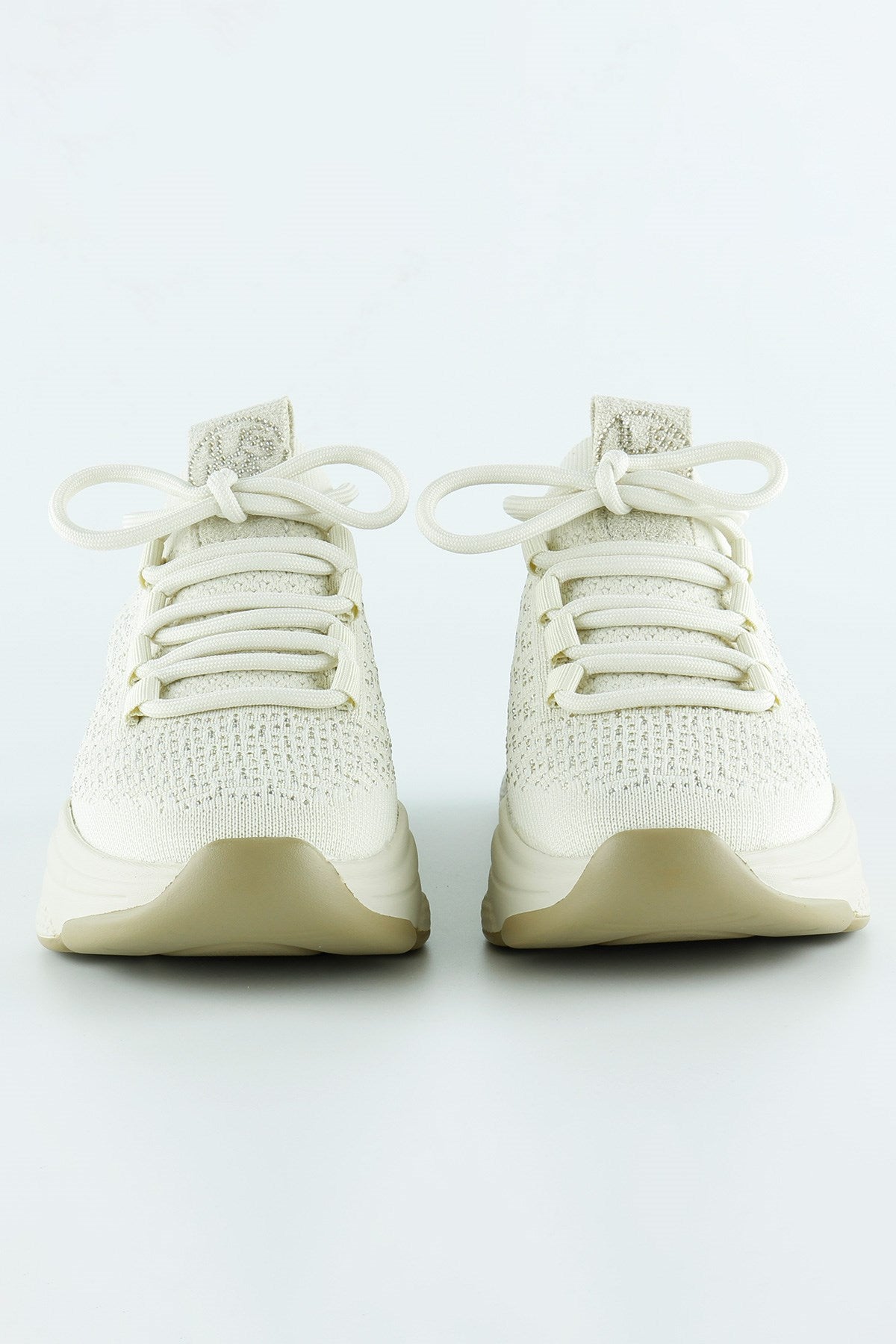 [5031] Bej Örgü Dokuma Taş Detaylı Bağcıklı Slip-on Sneaker