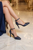 Sindy Lacivert Vegan Bantlı İnce Topuklu Stiletto Ayakkabı