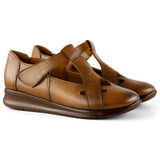 Frida Taba Hakiki Deri Kesik Detaylı Cırt Cırtlı Günlük Ayakkabı