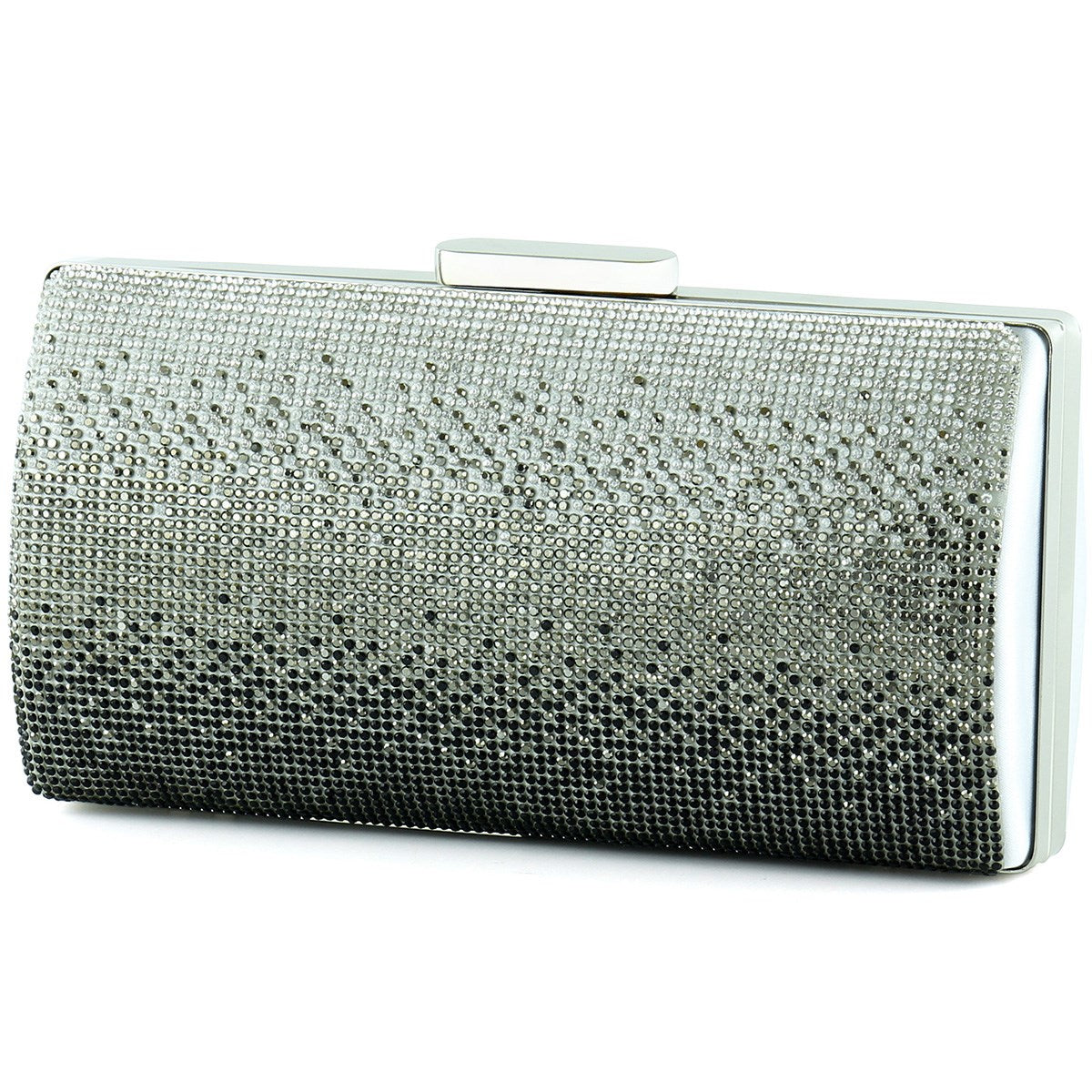 Gümüş Saten Degrade Kristal Taşlı Metal Saplı Abiye El Çantası ( ES0014AC )