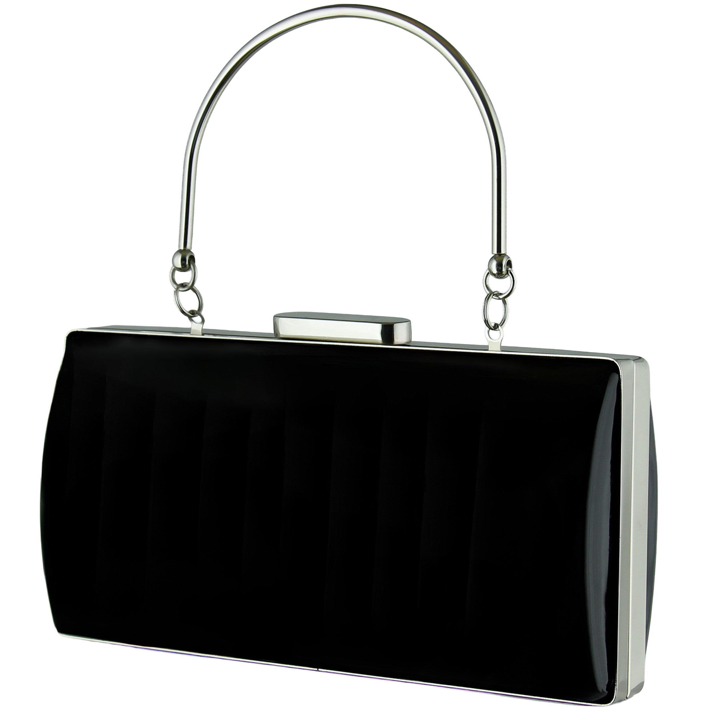 (ES0024AC) Siyah Ayna Metal Saplı Zincirli Abiye El Çantası