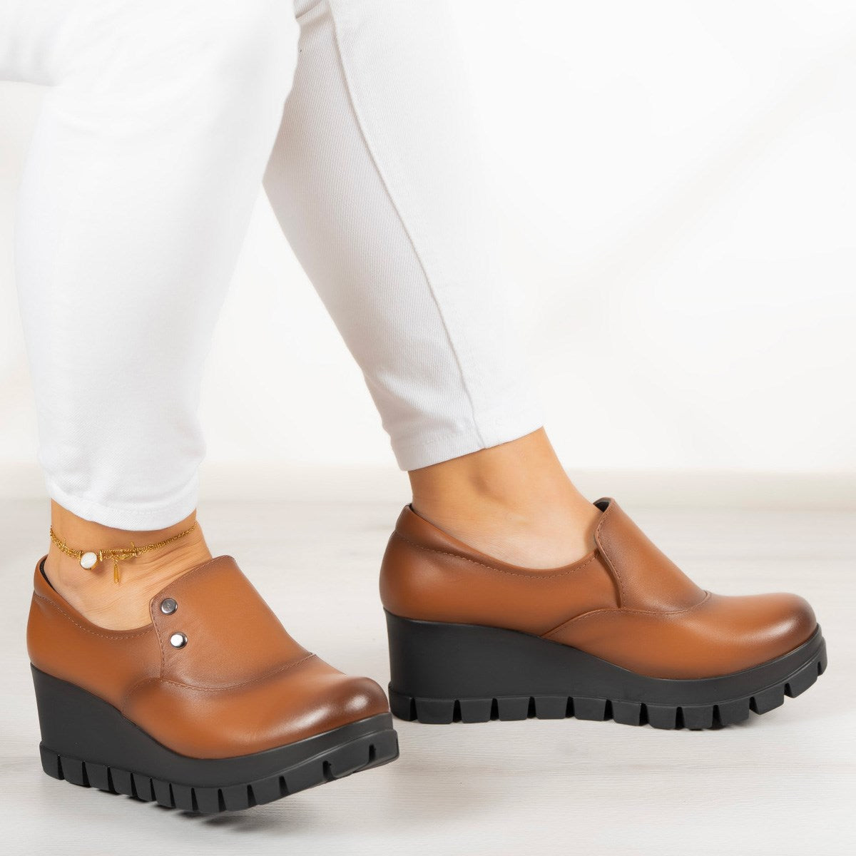 Gloria Taba Hakiki Deri Dolgu Topuklu Günlük Ayakkabı