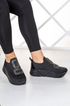 Almendra Siyah Streç Taşlı Sneaker