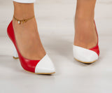 Jatqılı Plus Kırmızı Beyaz İnce Kadeh Topuklu Klasik Ayakkabı