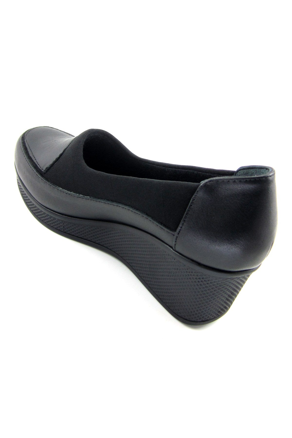 Priscilla Siyah Hakiki Deri Dolgu Topuklu Streç Günlük Ayakkabı