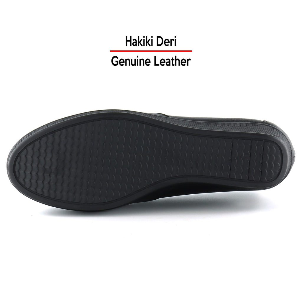 Shay Exclusives Siyah Hakiki Deri Çapraz Bant Detaylı İşlemeli Dolgu Topuklu Günlük Ayakkabı