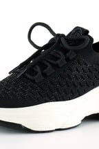 [5031] Siyah Örgü Dokuma Taş Detaylı Bağcıklı Slip-on Sneaker