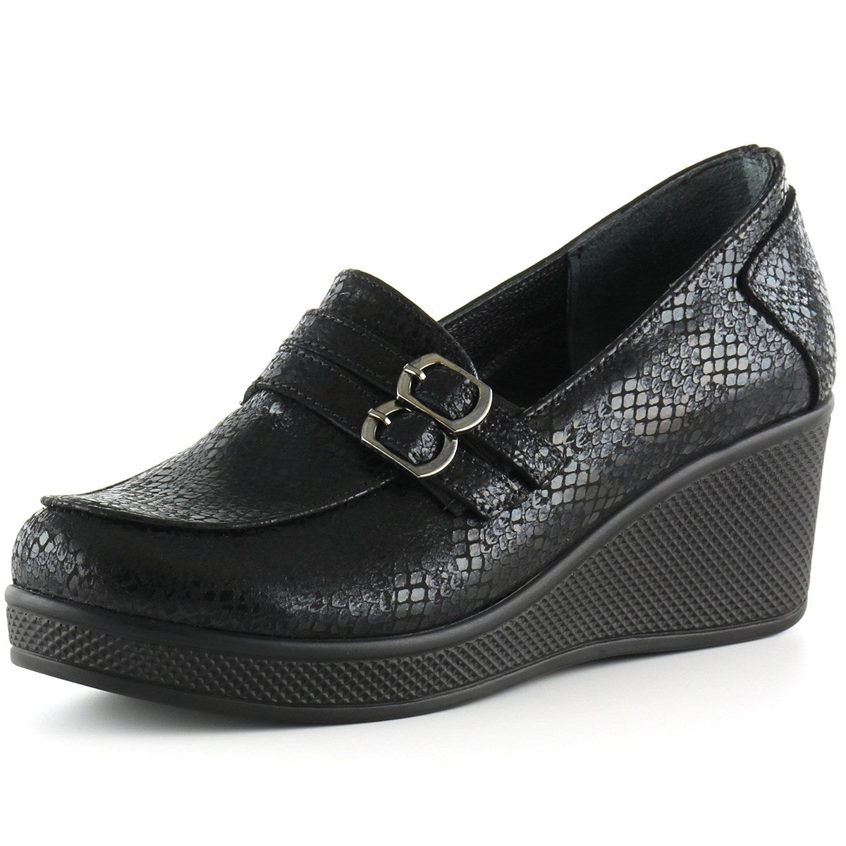 Taylor Siyah Yılan Hakiki Deri Dolgu Topuklu Günlük Ayakkabı