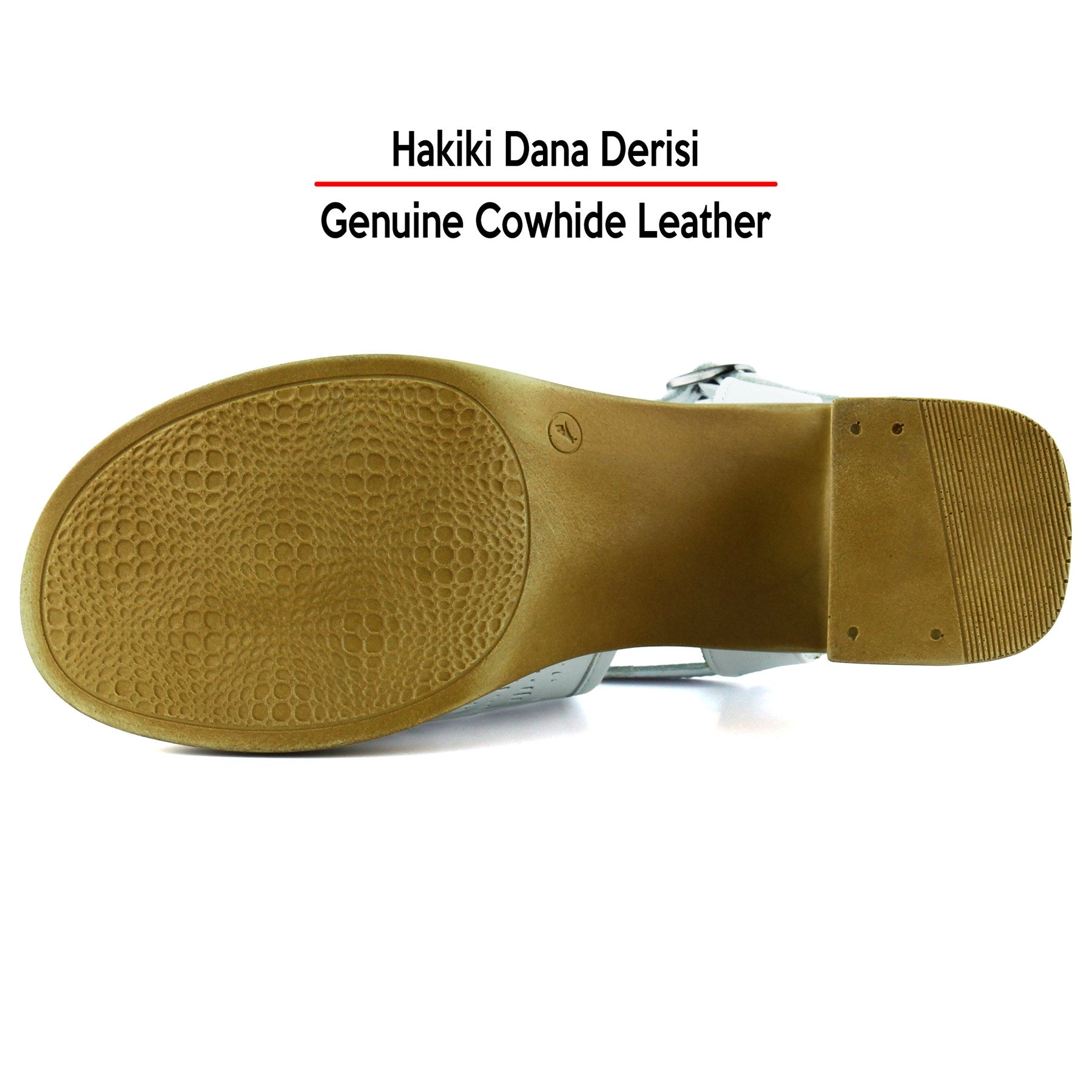 Amanda Beyaz Hakiki Dana Derisi Kesik Detaylı Ayarlanabilir Tokalı Kalın Topuklu Günlük Sandalet