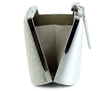 Gümüş Saten Kristal Taşlı Metal Saplı Zincir Askılı Abiye Çanta ( ES0011AC )