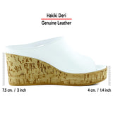 Drusilla Beyaz Hakiki Deri Önü Açık Kesik Detaylı Mantar Taban Görünümlü Dolgu Topuklu Terlik