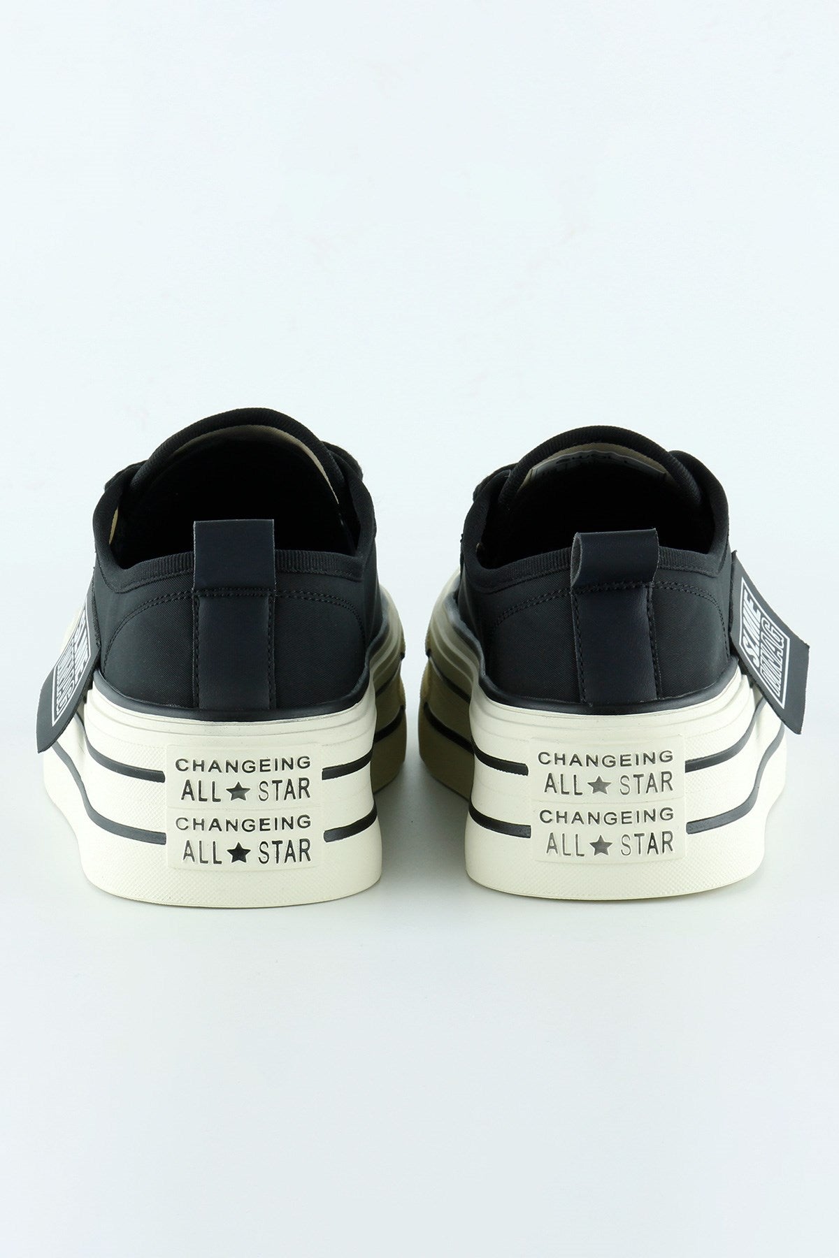 [5016] Siyah Saten Yüksek Taban Spor Taşlı Bağcıklı Platform Sneaker