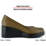 Mabel Ceviz Hakiki Dana Derisi Yuvarlak Burun Dolgu Topuklu Günlük Ayakkabı