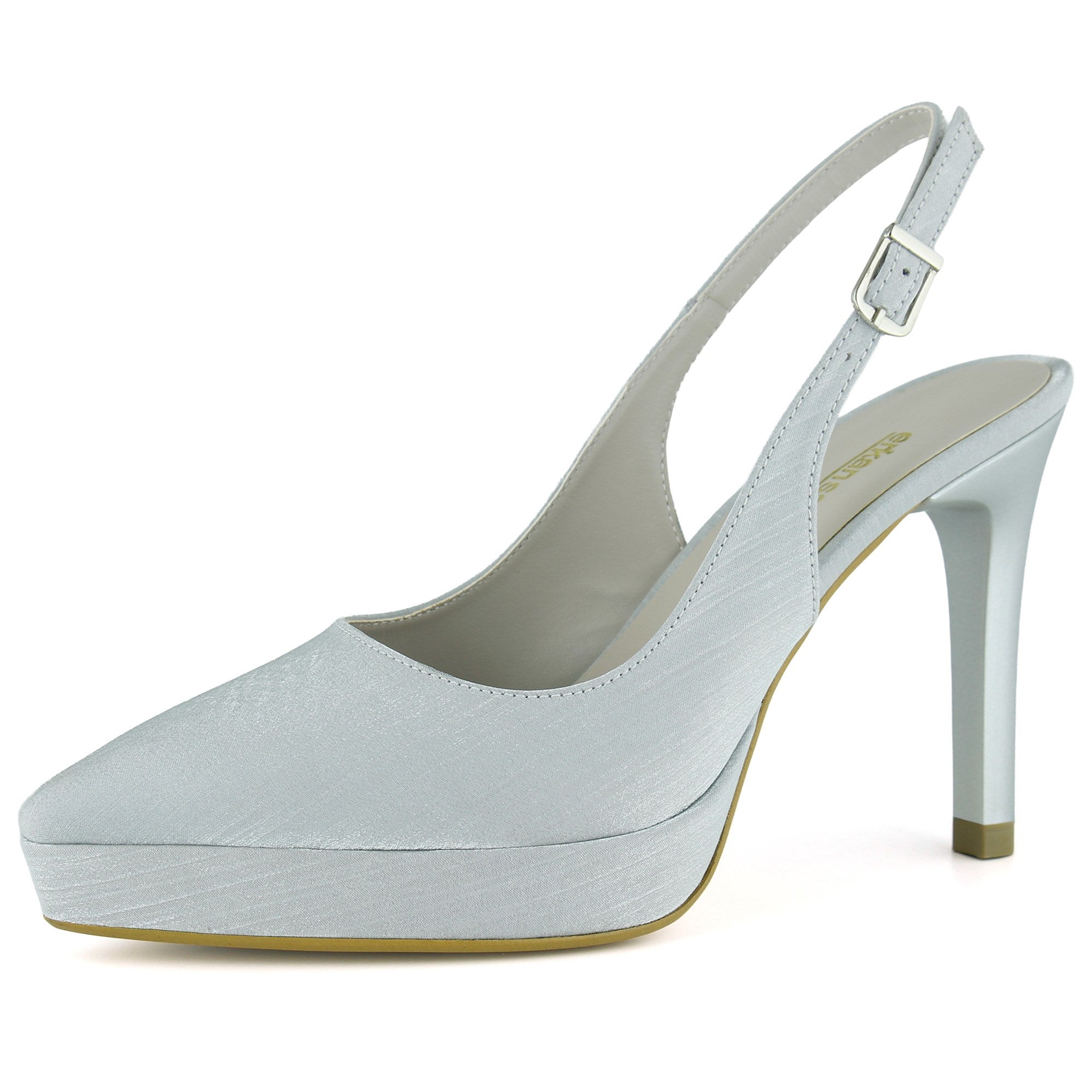 Scarlett Slingback Gümüş Saten Sivri Burun Arkası Açık İnce Platform Topuklu Abiye Ayakkabı