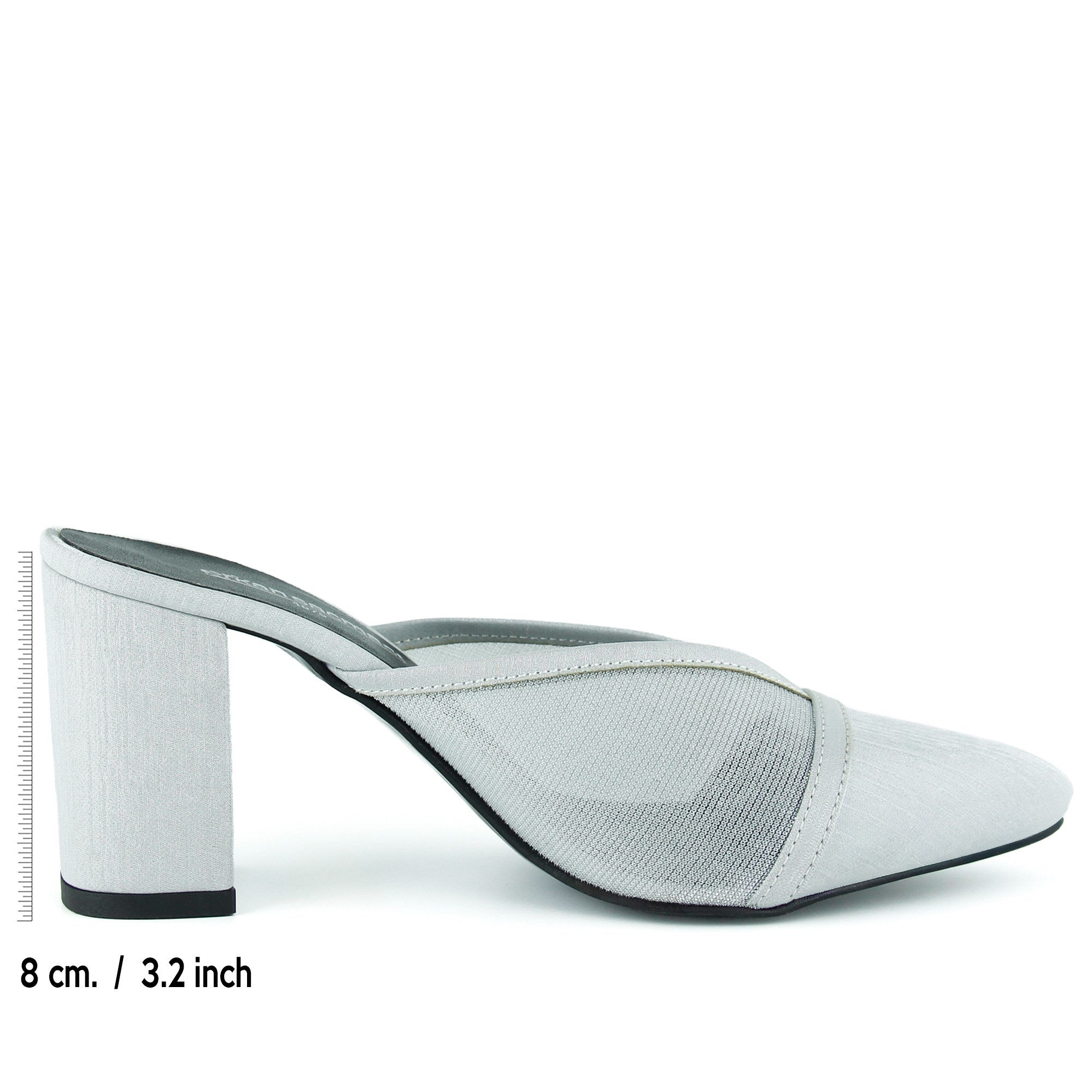 Nova Gümüş Saten Fileli Kalın Topuklu Abiye Terlik