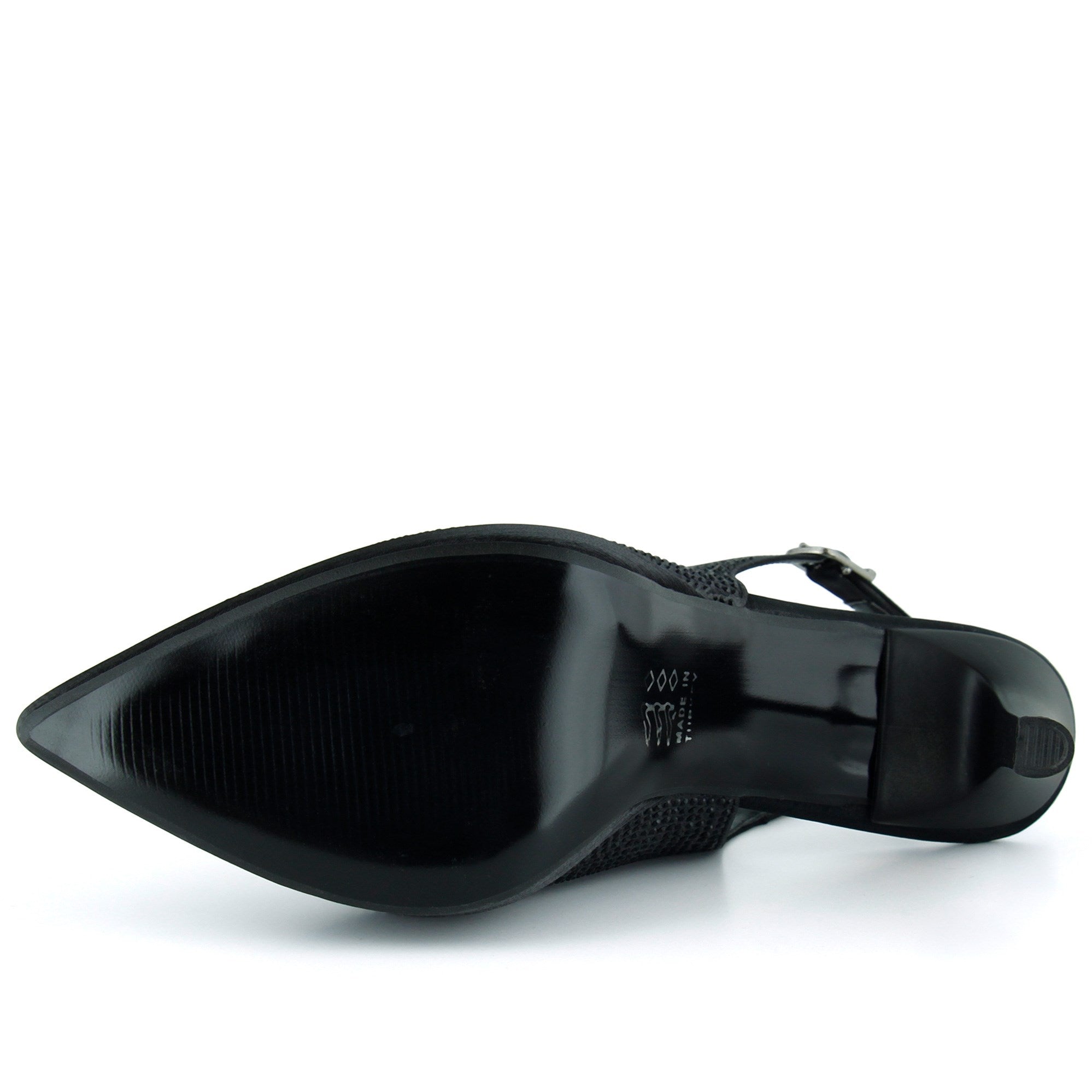 Cecilia Siyah Saten Taşlı Sivri Burun Arkası Açık İnce Platform Topuklu Abiye Ayakkabı