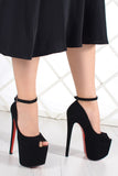 Betty Siyah Süet Önü Açık Platformlu Abiye Ayakkabı 18 cm.
