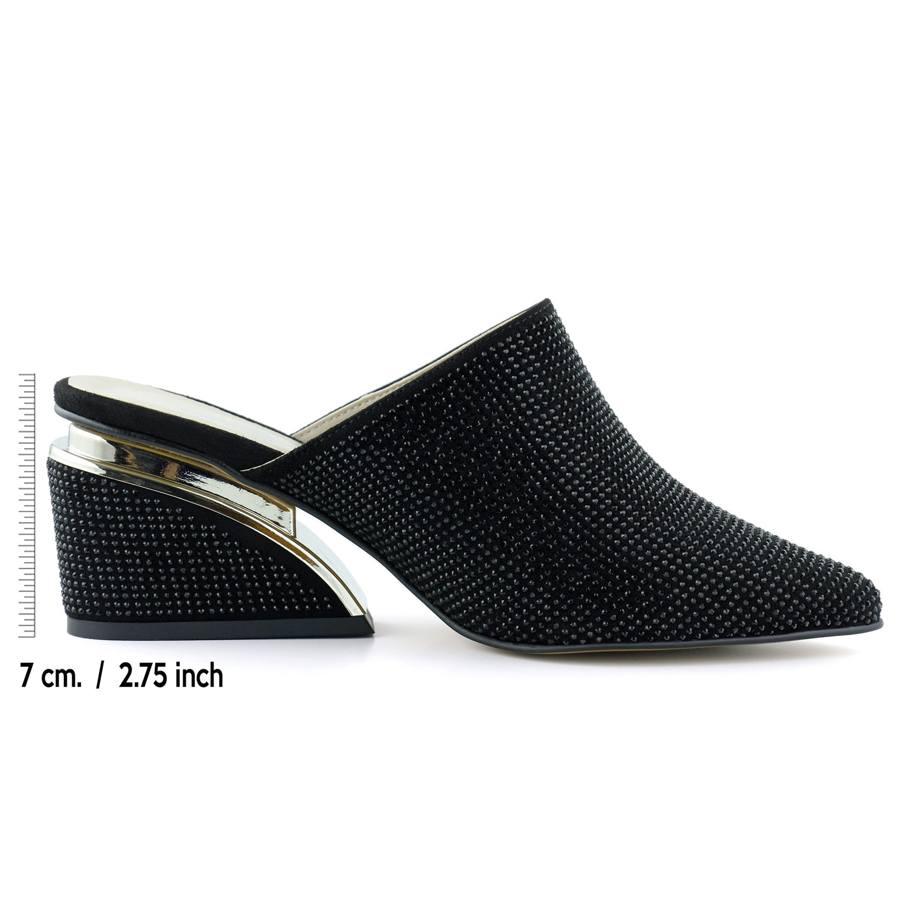 Silvia Siyah Taşlı Metal Topuk Detaylı Abiye Terlik