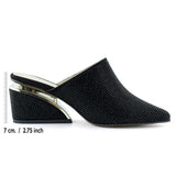 Silvia Siyah Taşlı Metal Topuk Detaylı Abiye Terlik