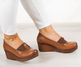 Daisy Taba Hakiki Deri Dolgu Topuklu Günlük Ayakkabı