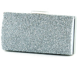 Gümüş Saten Kristal Granül Taşlı Metal Saplı Abiye El Çantası ( ES0013AC )