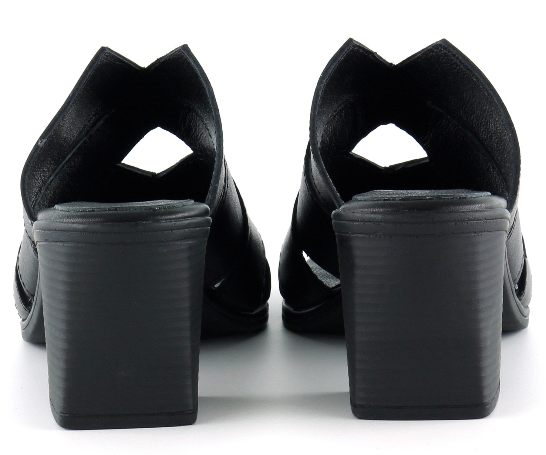 Bianca Siyah Hakiki Deri Kalın Topuklu Terlik