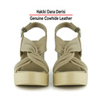 Monica Vizon Hakiki Dana Derisi Çapraz Burgulu Dolgu Topuklu Slingback Sandalet