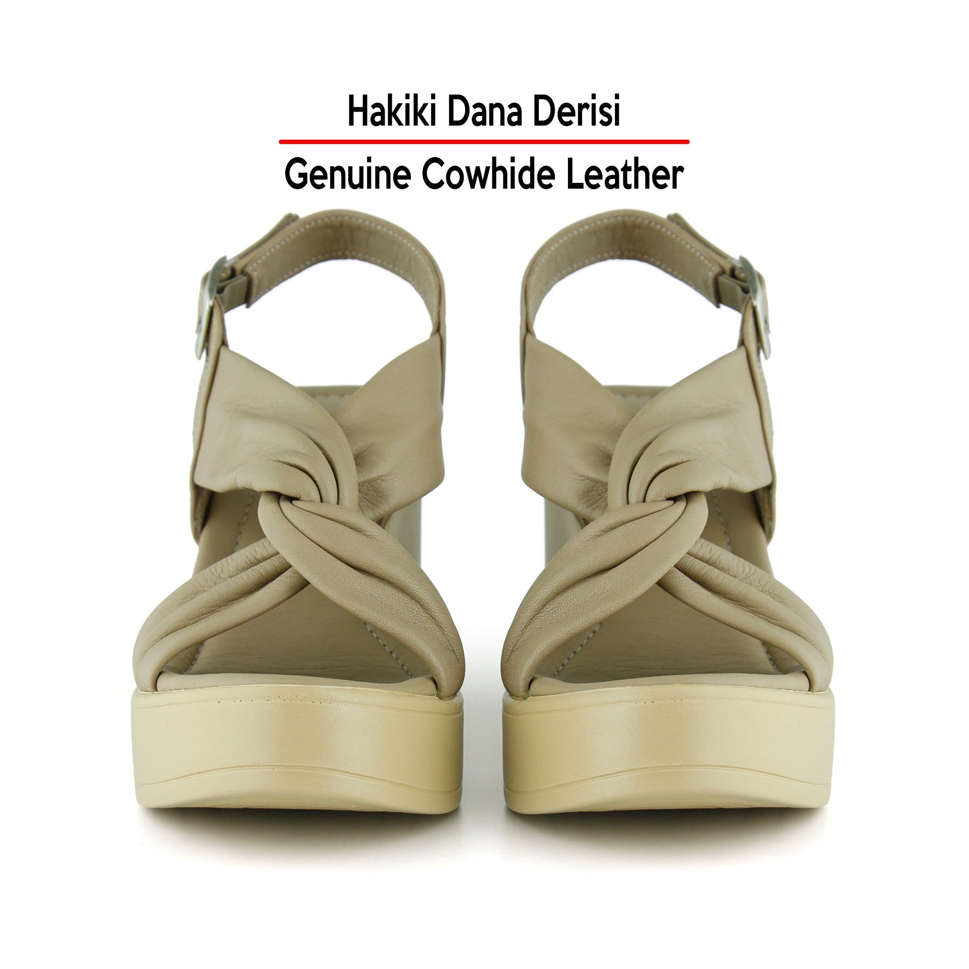 Monica Vizon Hakiki Dana Derisi Çapraz Burgulu Dolgu Topuklu Slingback Sandalet