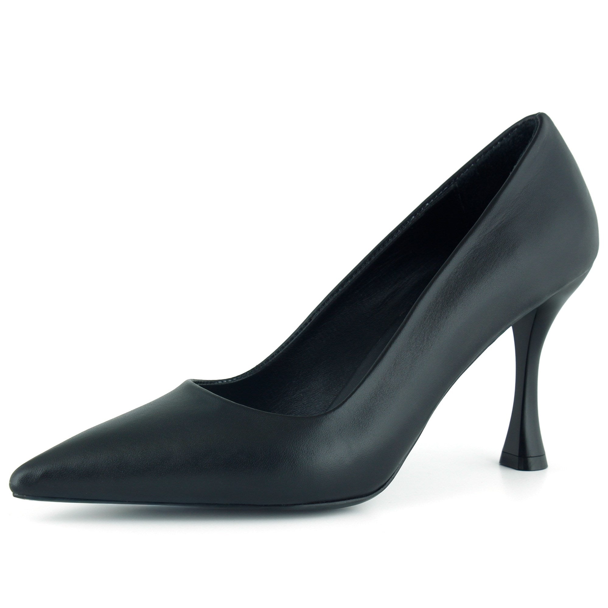 Suzanna Siyah Hakiki Dana Derisi Sivri Burun Klasik İnce Topuklu Ayakkabı