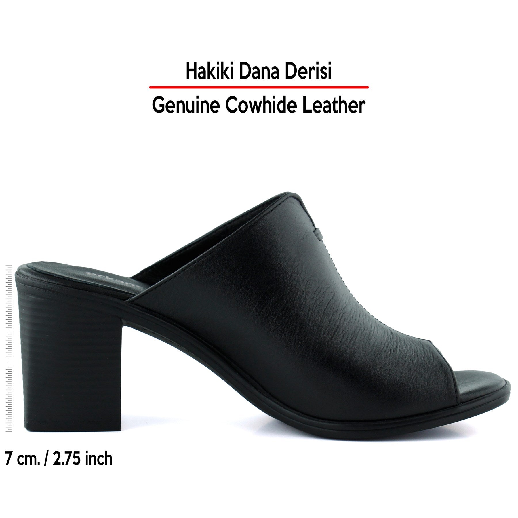 Valery Siyah Hakiki Dana Derisi Önü Açık Kalın Topuklu Terlik