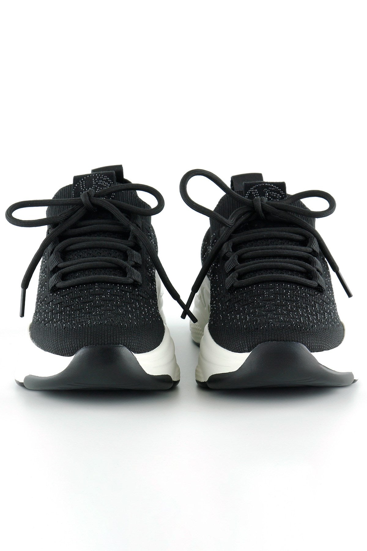[5031] Siyah Örgü Dokuma Taş Detaylı Bağcıklı Slip-on Sneaker