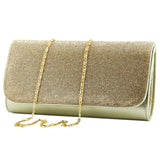 (ES0020AC) Dore Kristal Taşlı Zincir Askılı Manyetik Kapaklı Abiye El Çantası