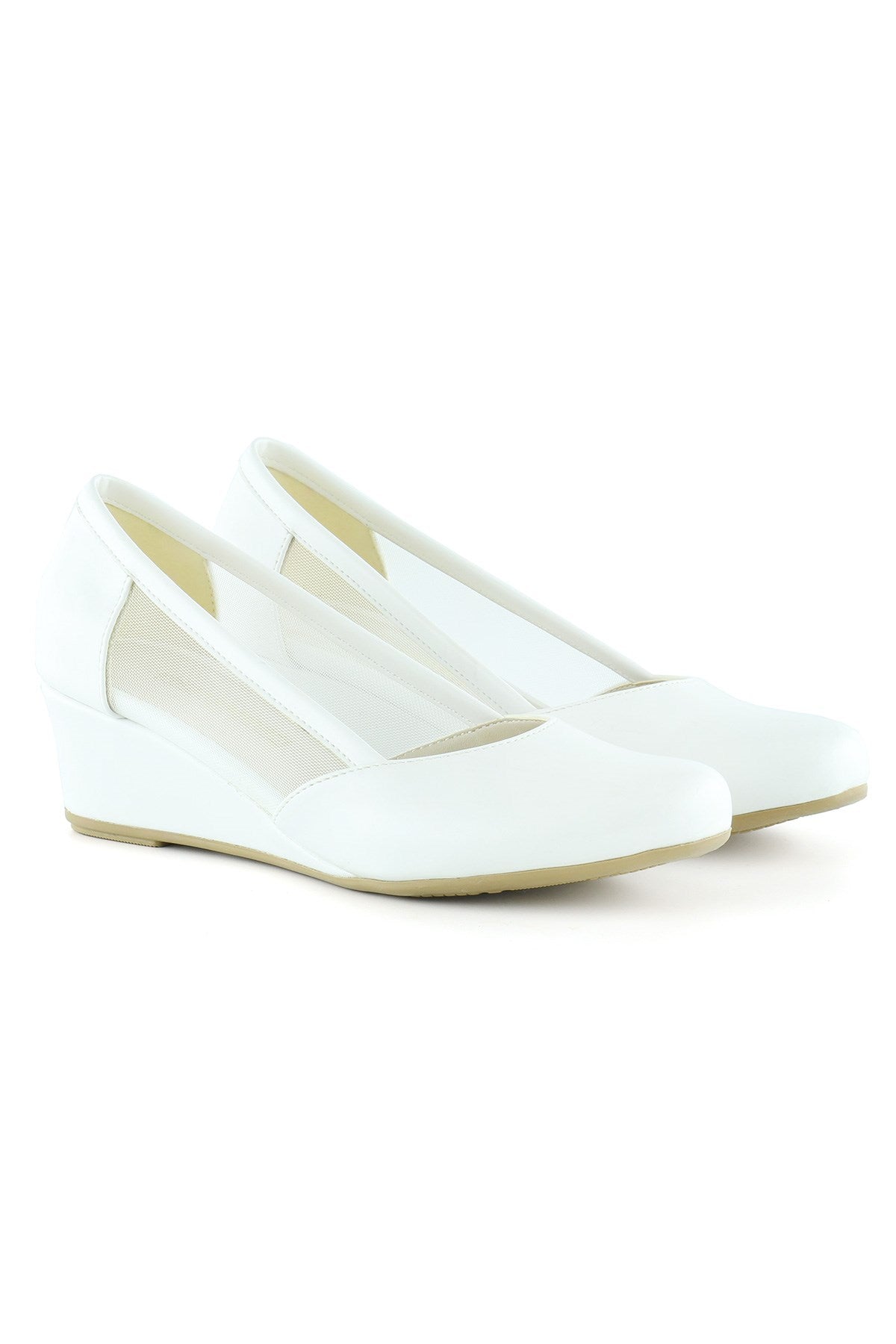 Evelyn Beyaz Fileli Dolgu Topuklu Ayakkabı