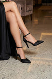 Sindy Plus Siyah Saten Bantlı İnce Topuklu Abiye Stiletto Ayakkabı