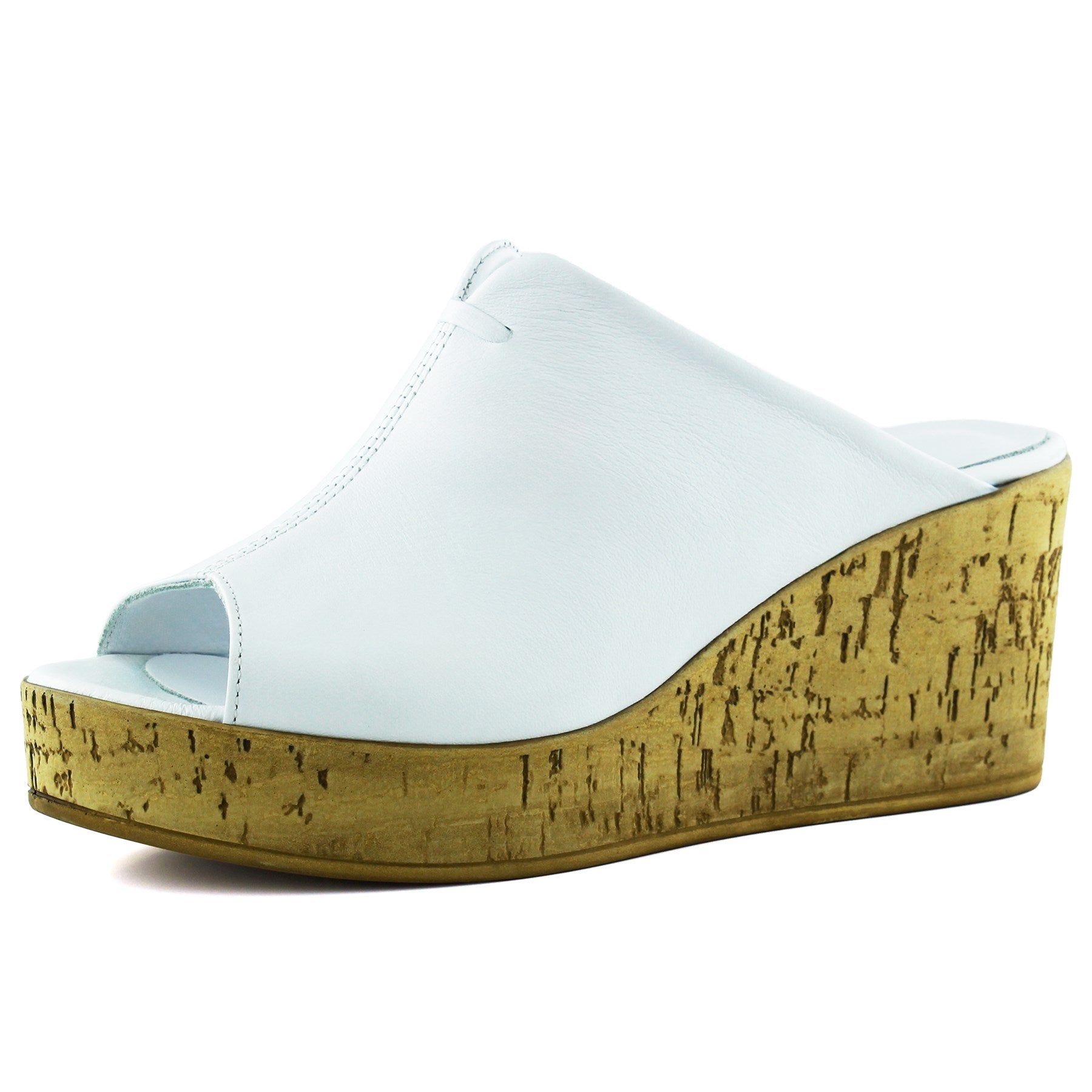 Mallery Beyaz Hakiki Dana Derisi Önü Açık Mantar Taban Görünümlü Dolgu Topuklu Terlik