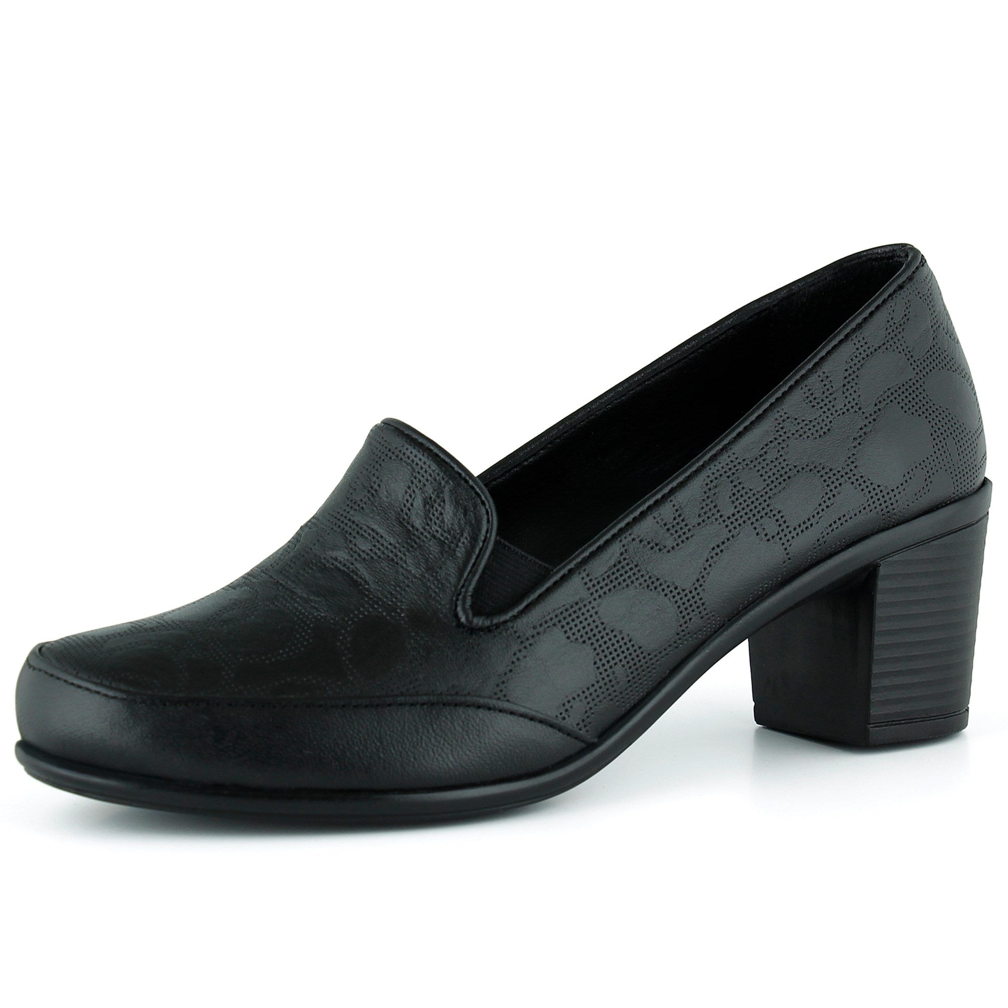 Camila Siyah Hakiki Dana Derisi Desenli Lastikli Günlük Kalın Topuklu Ayakkabı