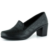 Camila Siyah Hakiki Dana Derisi Desenli Lastikli Günlük Kalın Topuklu Ayakkabı