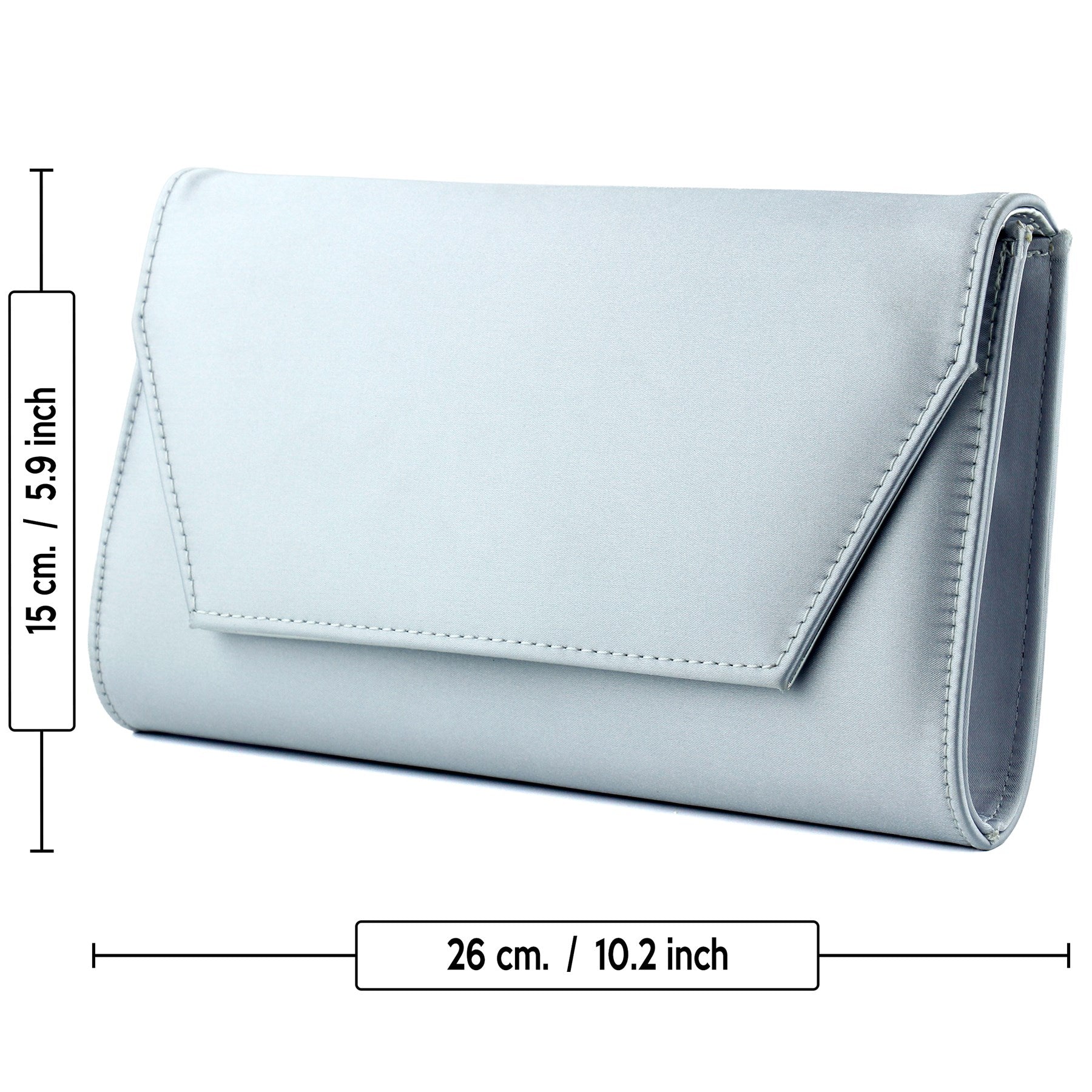 (ES0017AC) Gümüş Saten Zincir Askılı Manyetik Kapaklı İç Cepli Zarif Abiye El Çantası