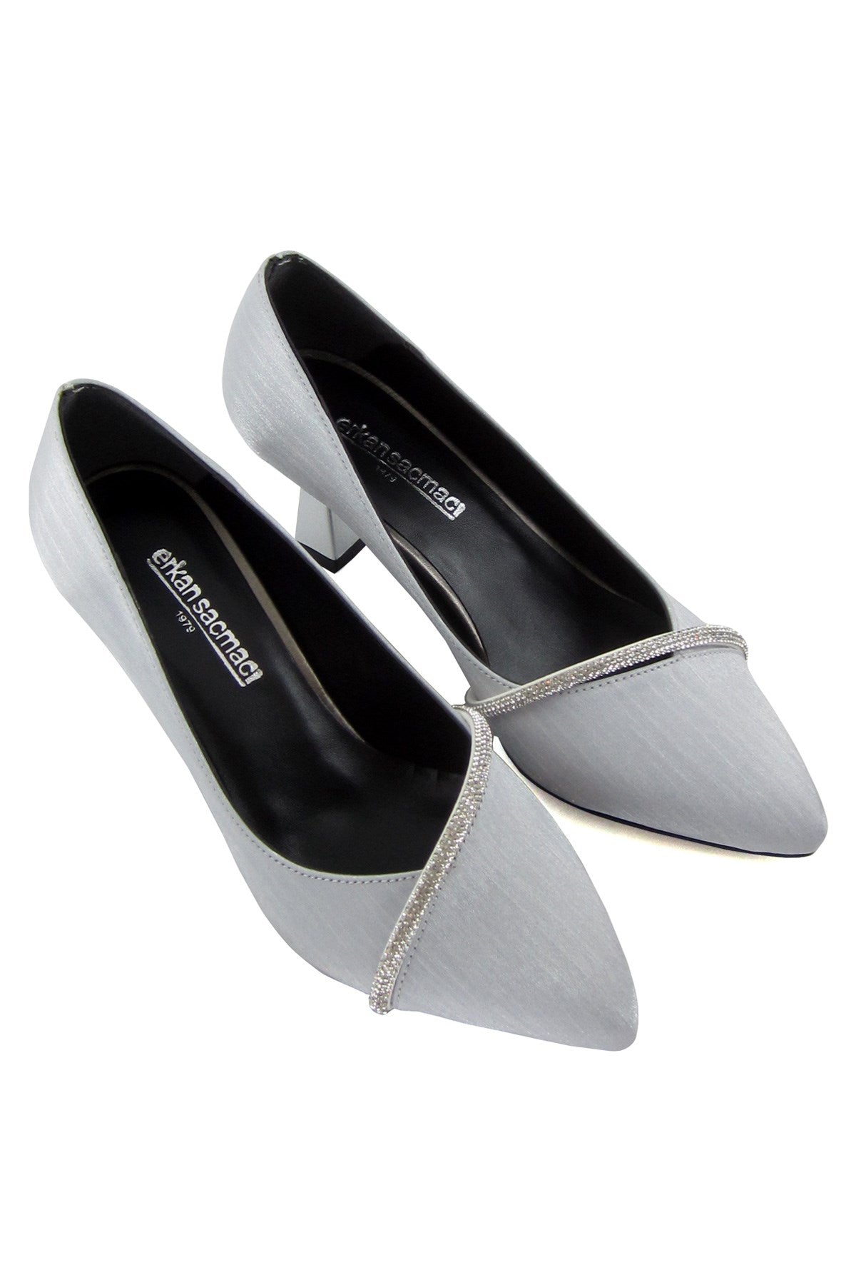 Shimeca Gümüş Saten Taşlı Abiye Ayakkabı