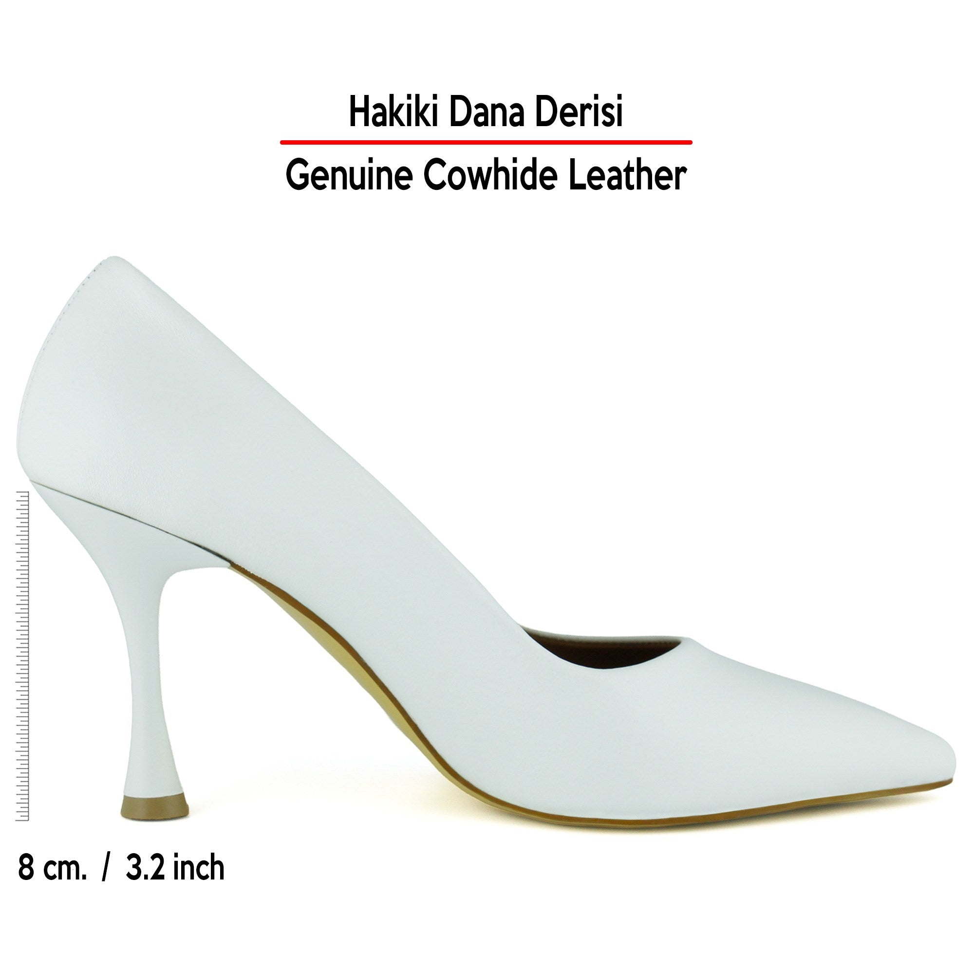 Suzanna Beyaz Hakiki Dana Derisi Sivri Burun Klasik İnce Topuklu Ayakkabı