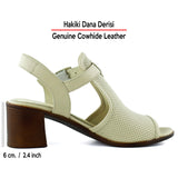 Elena Bej Hakiki Dana Derisi Önü Arkası Açık Delik Detaylı Kalın Topuklu Rahat Günlük Sandalet