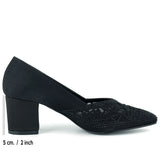 Patricia Siyah Saten Taşlı Fileli Sivri Burun Kalın Topuklu Abiye Ayakkabı