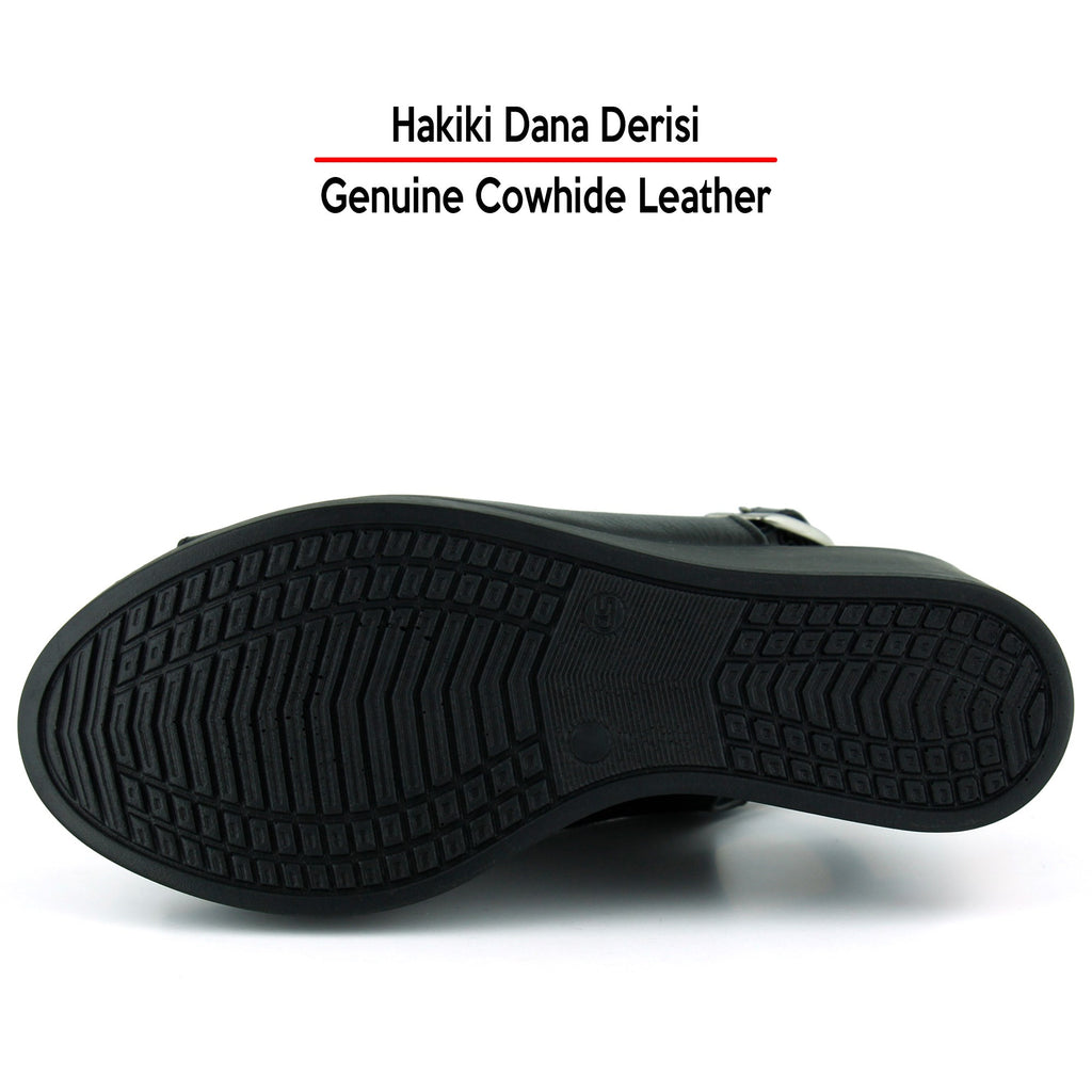 Mathilda Siyah Hakiki Dana Derisi Dolgu Topuklu Slingback Sandalet