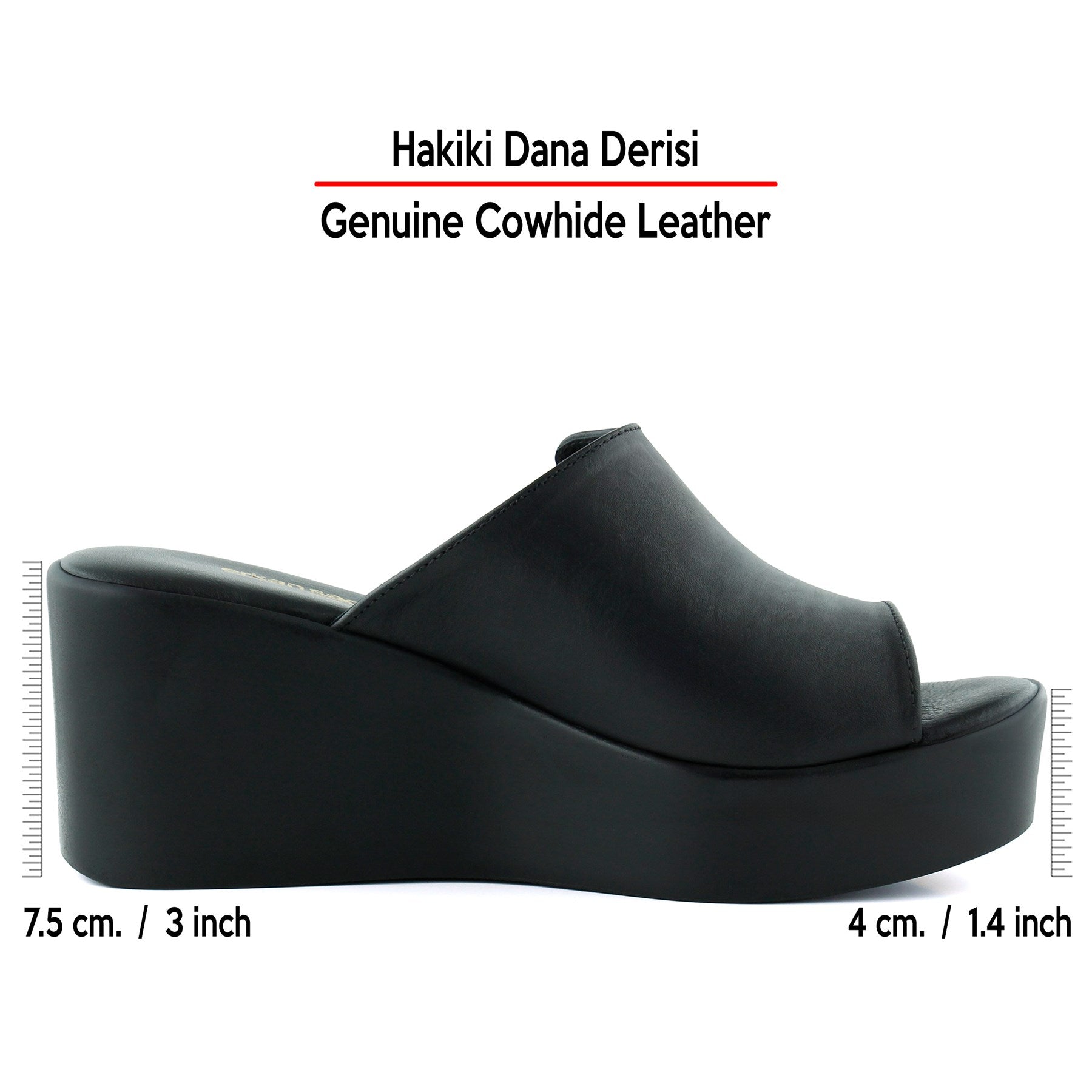 Tilda Siyah Hakiki Dana Derisi Metal Düğme Detaylı Önü Açık Dolgu Topuklu Terlik