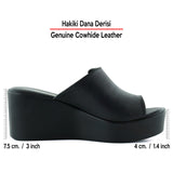 Tilda Siyah Hakiki Dana Derisi Metal Düğme Detaylı Önü Açık Dolgu Topuklu Terlik