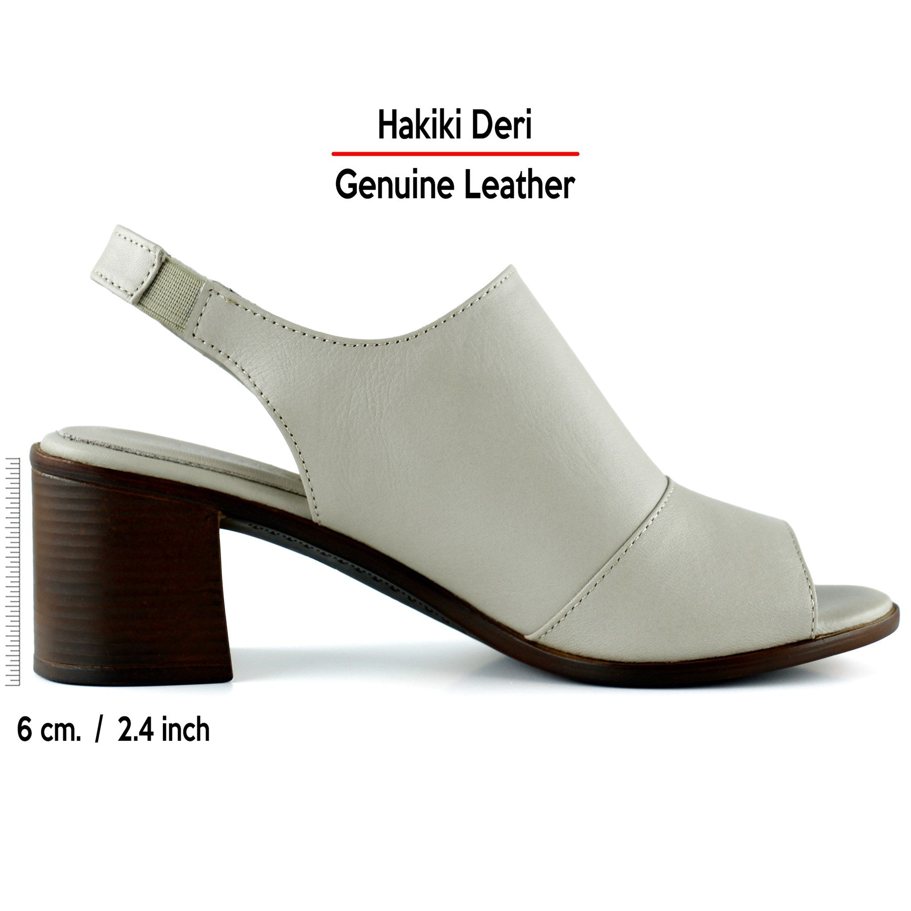 Emilia Vizon Hakiki Dana Derisi Arkası Açık Lastik Bantlı Kalın Topuklu Rahat Günlük Sandalet