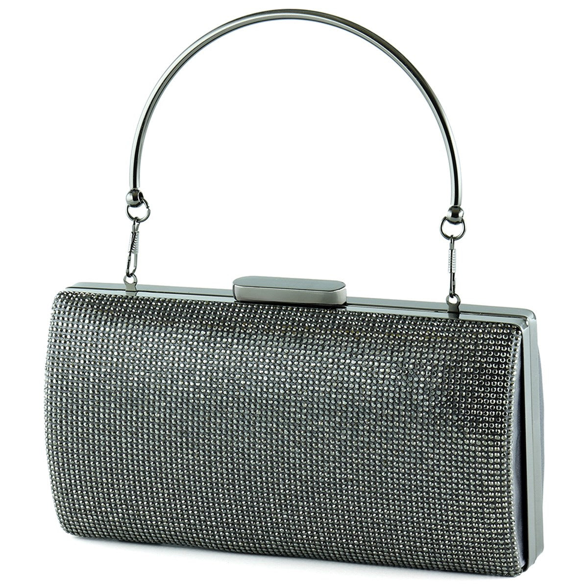 Antrasit Saten Kristal Taşlı Metal Saplı Abiye El Çantası ( ES0015AC )