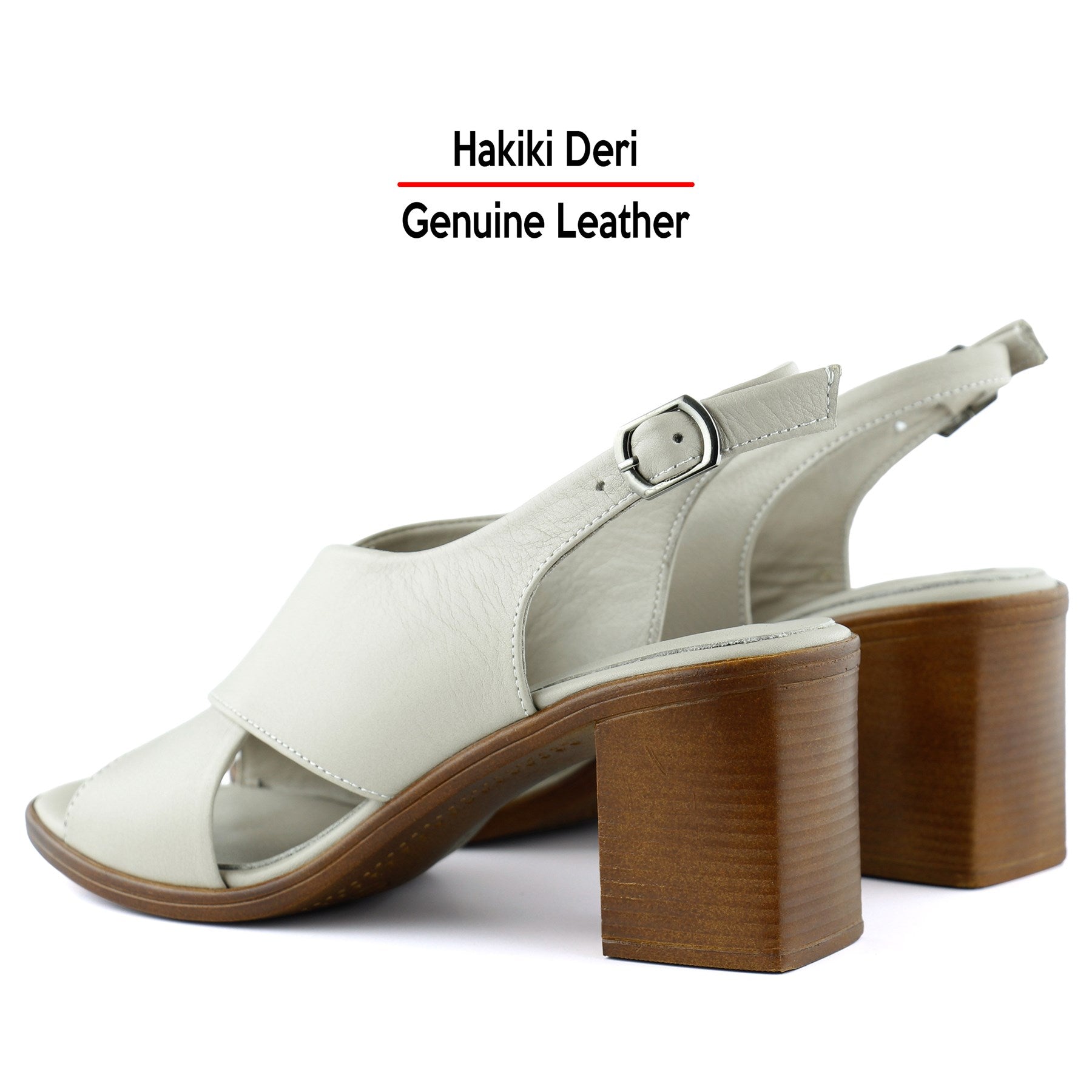 Soleil Vizon Hakiki Dana Derisi Çapraz Bantlı Kalın Topuklu Rahat Günlük Sandalet