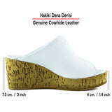 Mallery Beyaz Hakiki Dana Derisi Önü Açık Mantar Taban Görünümlü Dolgu Topuklu Terlik